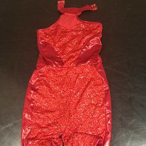 Updated: Single Red Sequined Halter Pantsuit